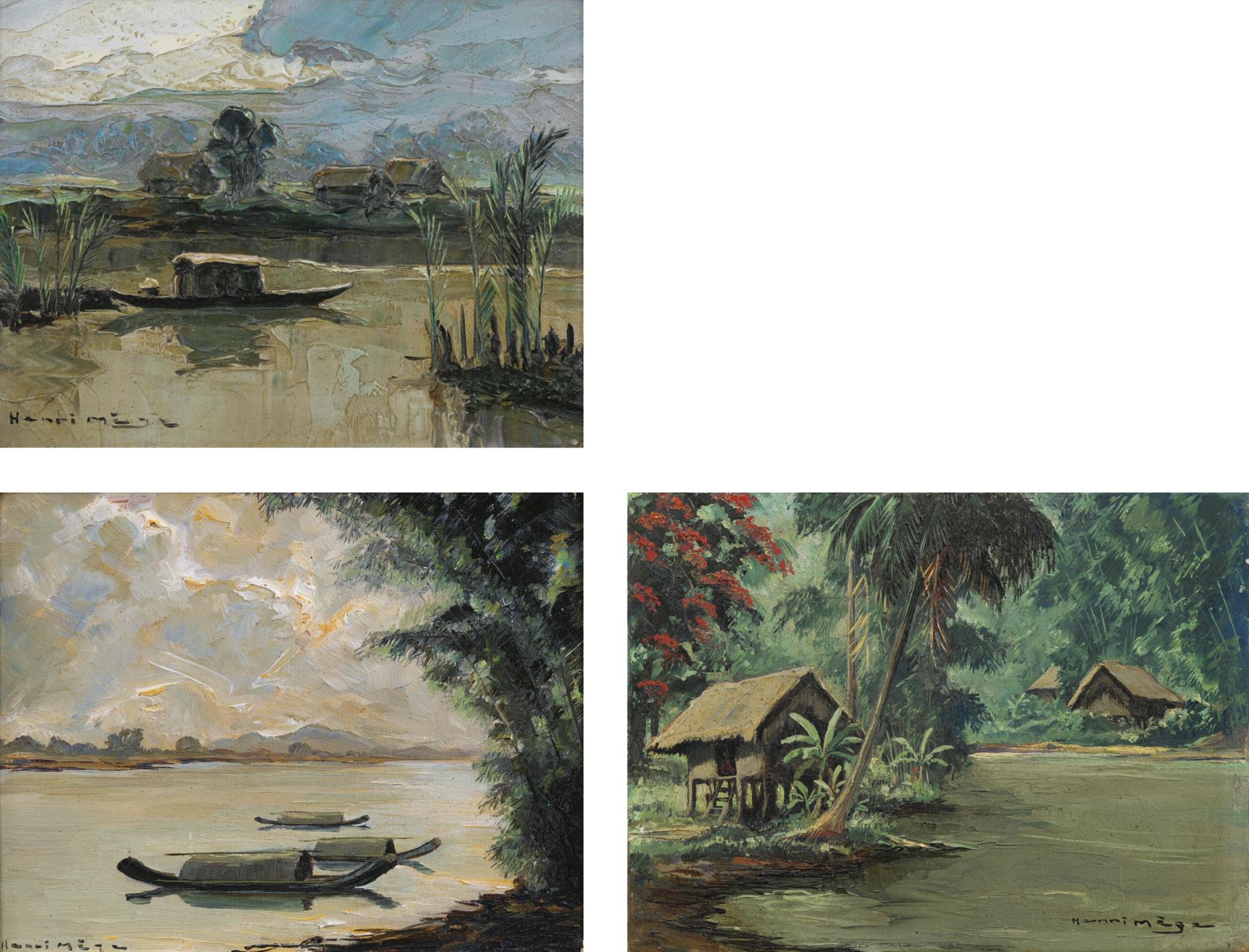 Henri Mege - (I) Evening At Thanh Da Near Thi Nghe, Saigon (Ii) Afternoon In The River Of Perfume, Hue (Iii) Landscape Of Annam
