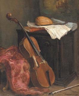 Henri Michel-Levy - A Cello and a Mandolin in an interior