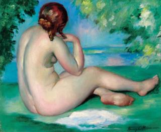 Henri Ottmann - A female nude in a landscape