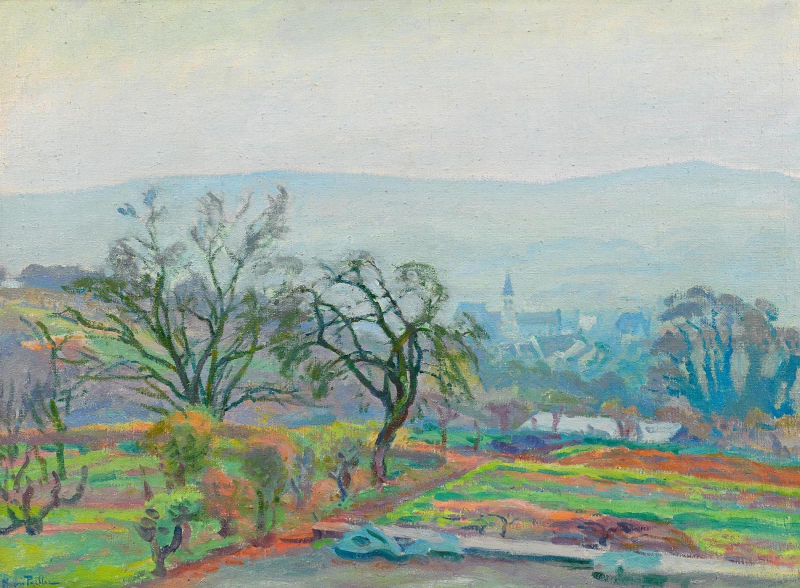 Henri Pailler - Blick auf eine französische Dorflandschaft.