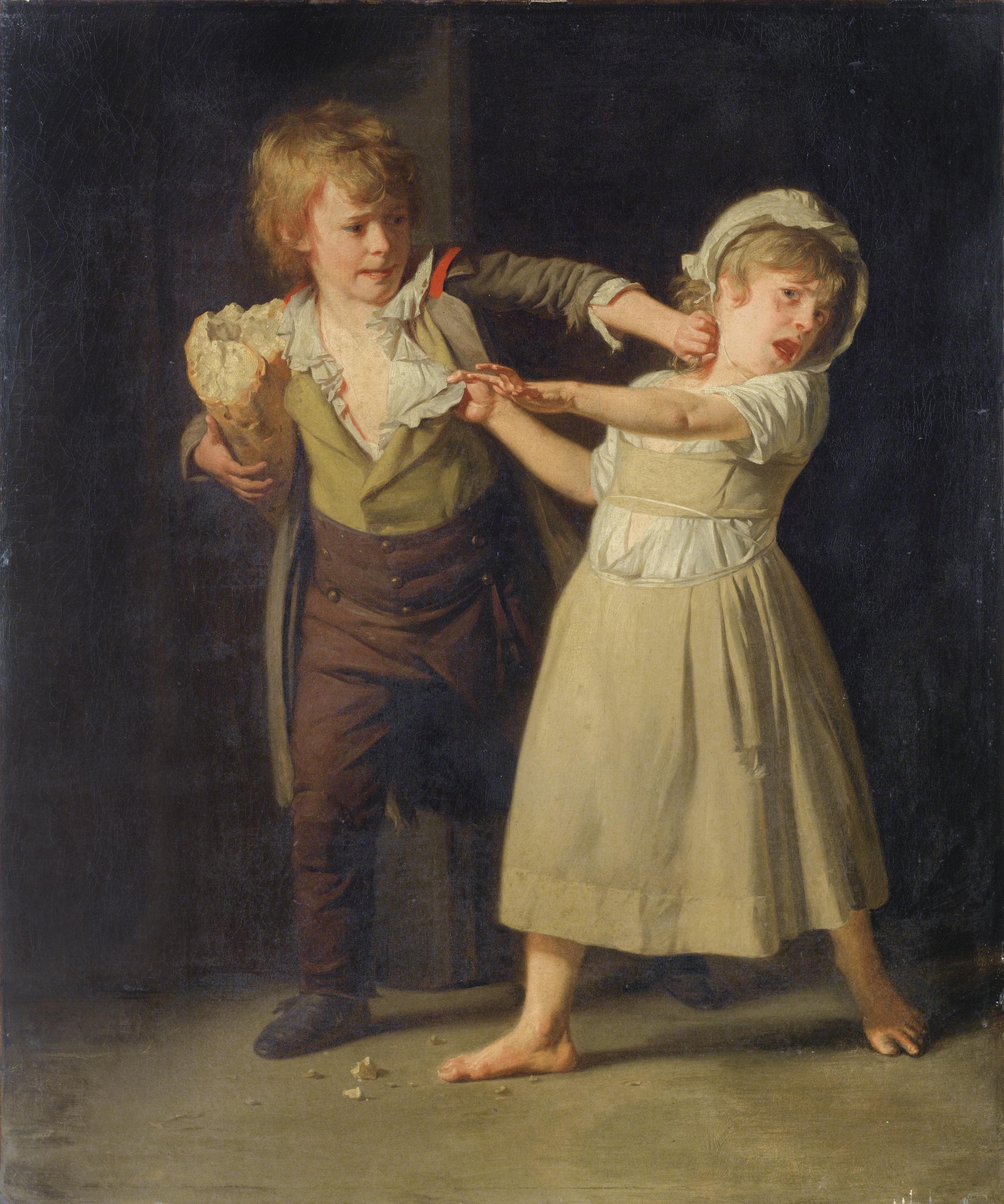 Henri-Pierre Danloux - Deux Enfants Se Disputant Un Morceau De Painhenri-Pierre Danloux ; Two Children Fighting Over A Piece Of Bread ; Oil On Canvas, Unframed
