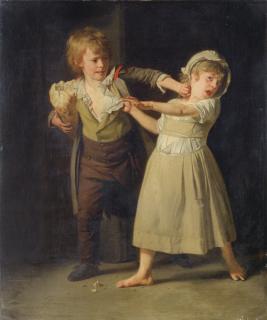 Henri-Pierre Danloux - Deux Enfants Se Disputant Un Morceau De Painhenri-Pierre Danloux ; Two Children Fighting Over A Piece Of Bread ; Oil On Canvas, Unframed