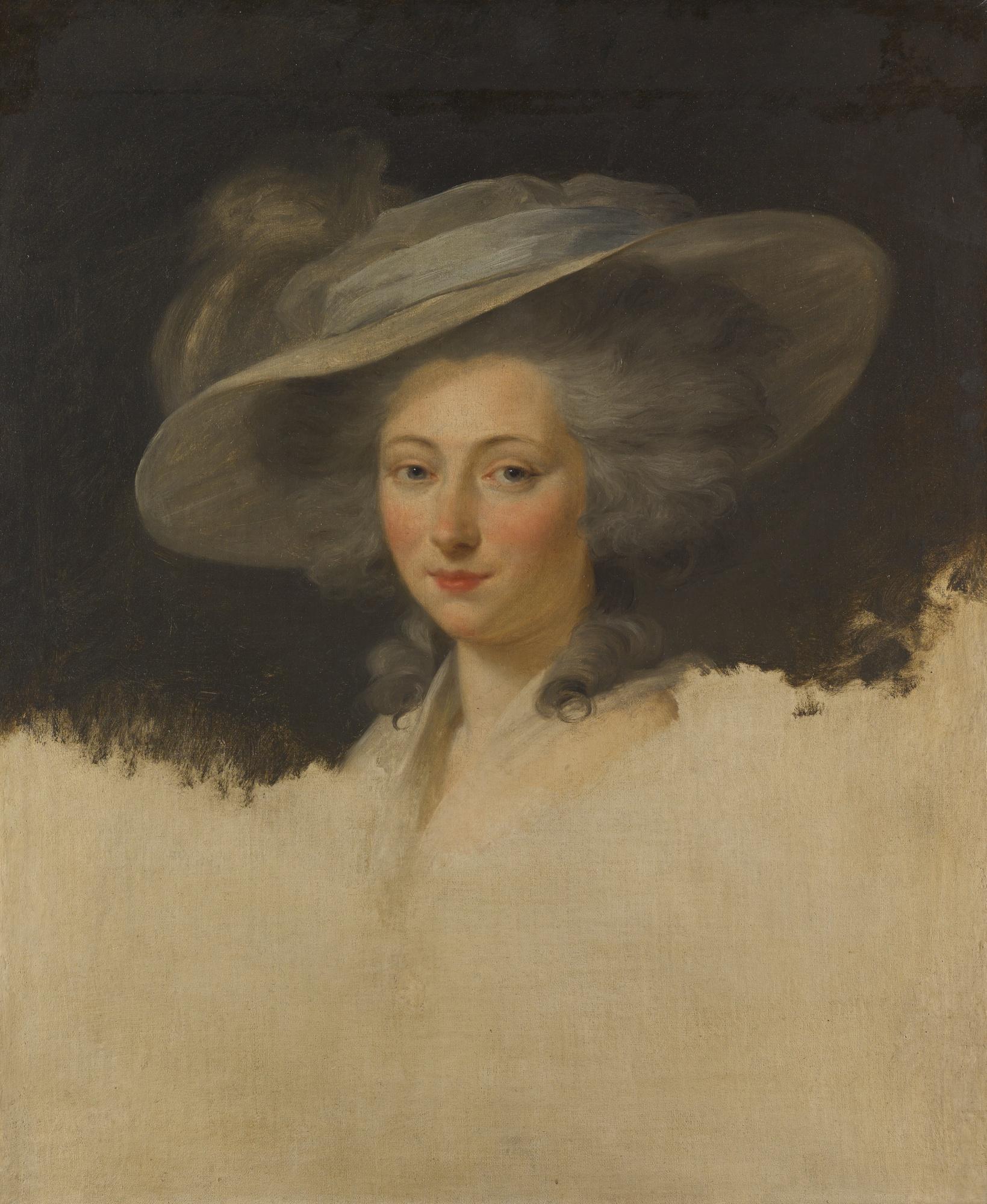 Henri-Pierre Danloux - Portrait Of A Lady, Head And Shoulders Wearing A Grey Hat