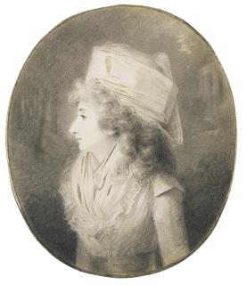 Henri-Pierre Danloux - Portrait Of An Elegant Lady In Profile, Wearing A Hat