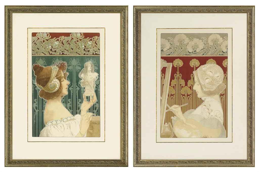Henri Privat-Livemont - \'Sculptress\' & \'The Painter\', 1901