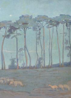 Henri Rivière - Paysage bleu aux moutons