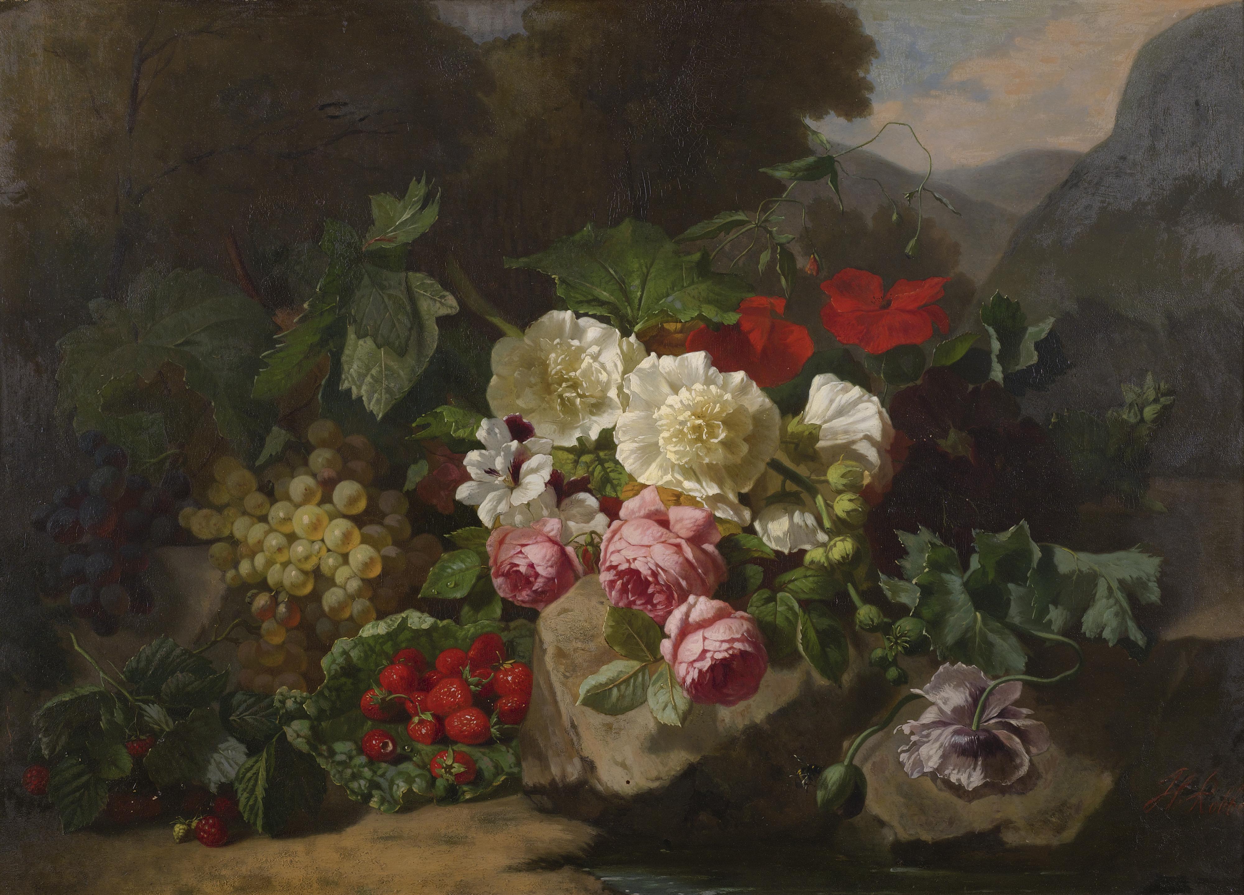 Henri Robbe - Still Life With Flowers And Fruit