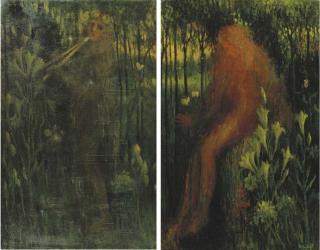 Henri van Daalhoff - Het Geluid and de Liefde; two side canvases of a triptych
