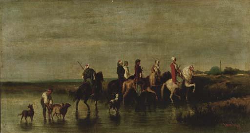 Henri van Wijk - Arab horsemen crossing a river