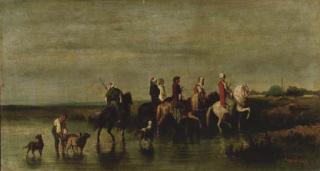Henri van Wijk - Arab horsemen crossing a river