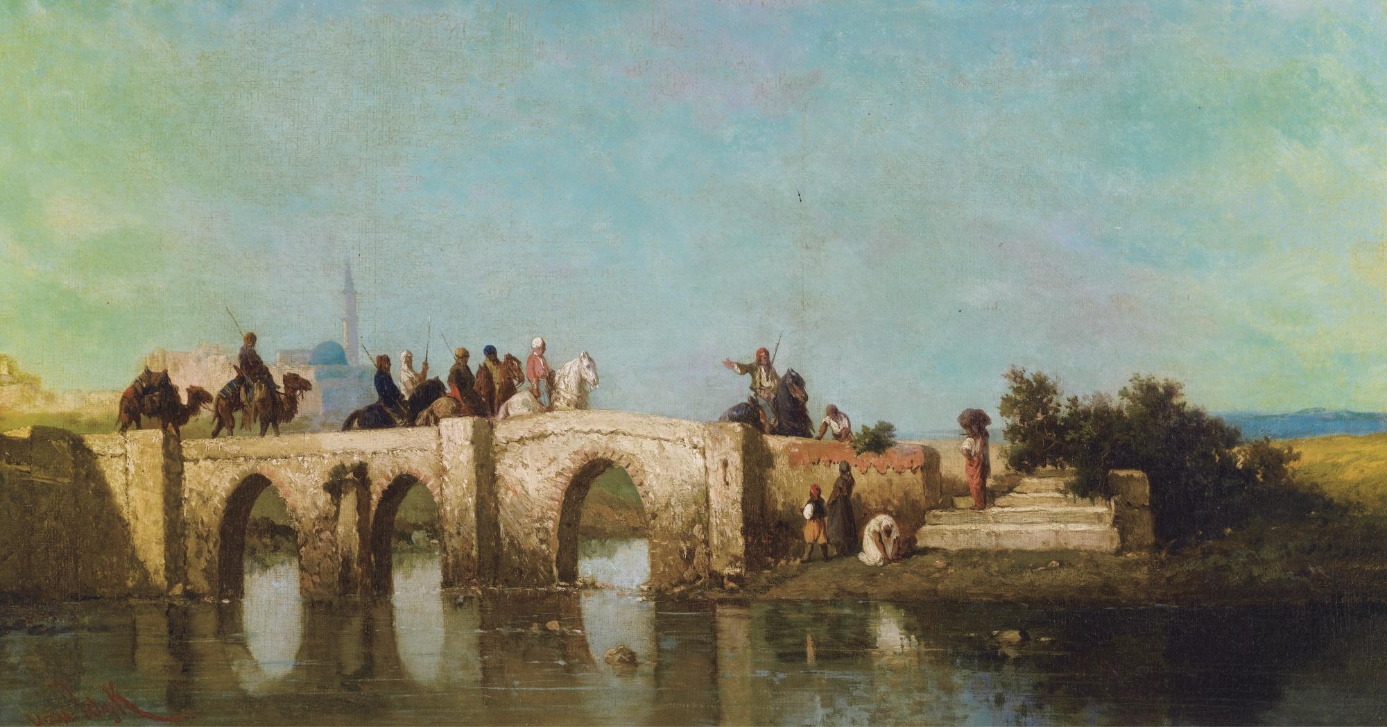 Henri Van Wyk - Cavaliers Traversant Un Pont, Asie Mineure D\'Après Charles-Emile Vacher De Tourneminehenri Van Wyk After Charles-Emile Vacher De Tournemine ; Horsemen On A Bridge ; Signed Lower Left ; Oil On Canvas