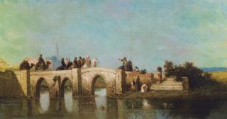 Henri Van Wyk - Cavaliers Traversant Un Pont, Asie Mineure D\'Après Charles-Emile Vacher De Tourneminehenri Van Wyk After Charles-Emile Vacher De Tournemine ; Horsemen On A Bridge ; Signed Lower Left ; Oil On Canvas