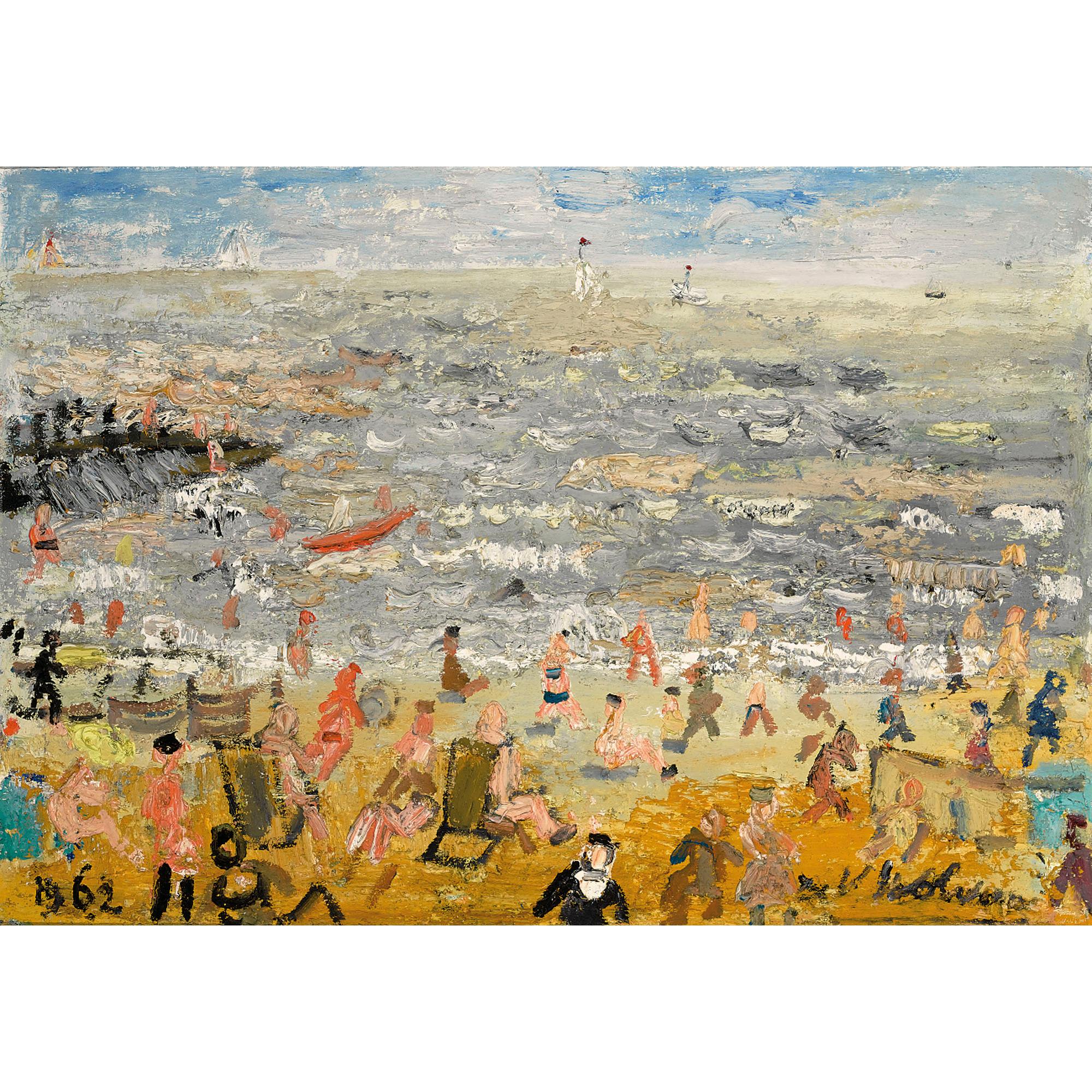 Henri Victor Wolvens - Belgian Mer Agitée Avec Baigneurs