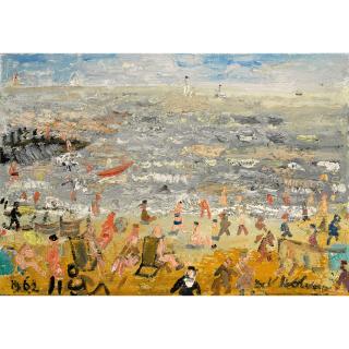 Henri Victor Wolvens - Belgian Mer Agitée Avec Baigneurs