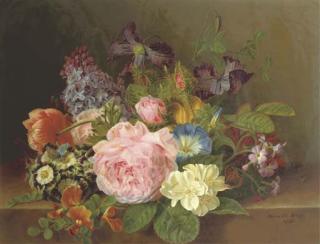 Henriëtte Geertruida Knip - Mixed flowers on a ledge