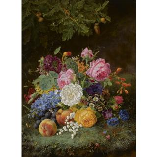 Henriette Gertrude Knip - Dutch A Still Life With Flowers And Fruit On A Forest Ground