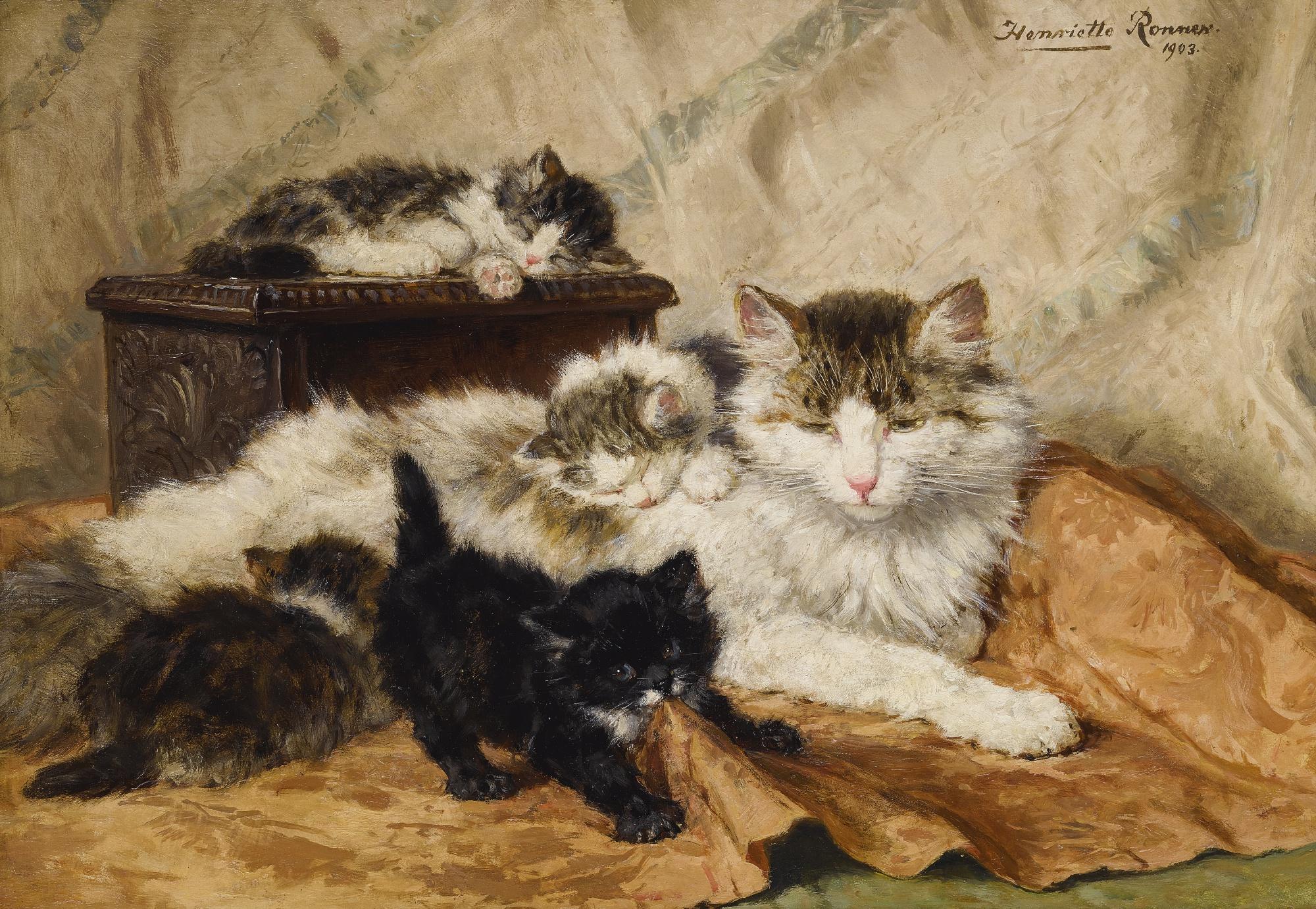 Henriette Ronner-Knip - A Mother And Her Kittens