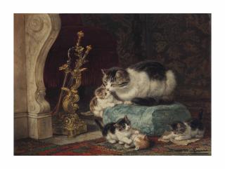 Henriette Ronner-Knip - Playful kittens near a fire place