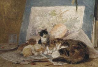 Henriette Ronner - Asleep in the artist\'s studio