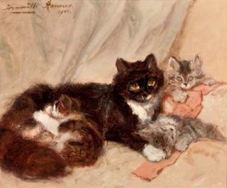 Henriette Ronner - Mother cat and her kittens