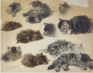 Henriette Ronner - Playful poses: Studies of kittens