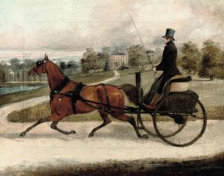 Henry Alken Snr. - A gentleman in his gig, a country house in the distance