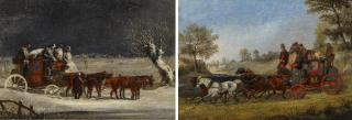 Henry Alken - Zwei Gemälde: Postkutsche im Sommer. Sowie Postkutsche im Winter