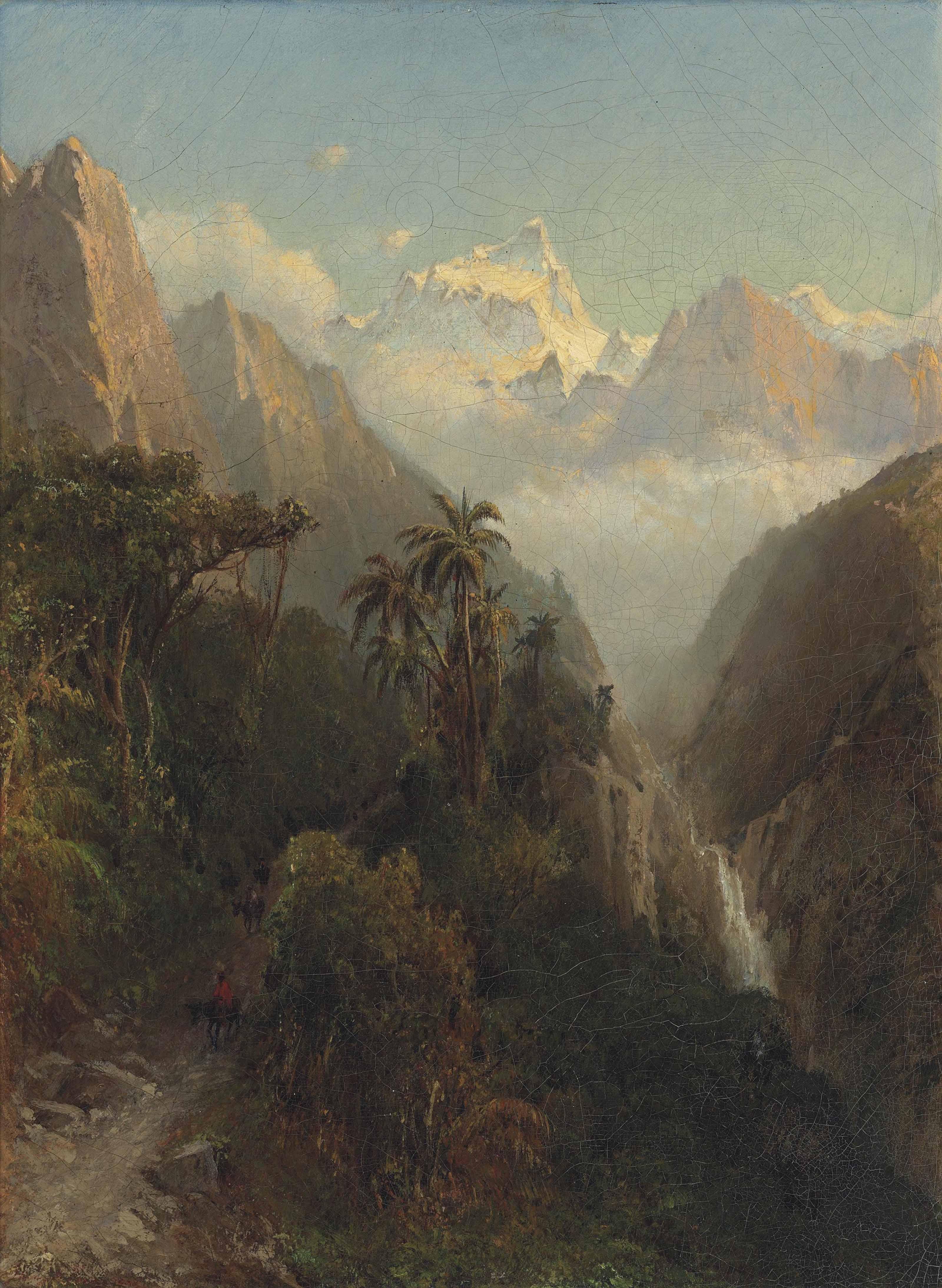 Henry Augustus Ferguson - Travellers on a pass by a gorge in the Andes