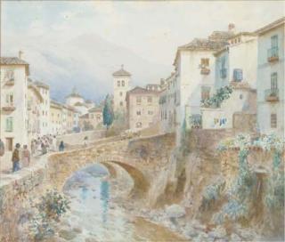 Henry B. Wimbush - Figures by a bridge at Granada, Spain