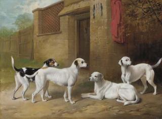 Henry Barraud - Harrier Hounds Outside A Kennel