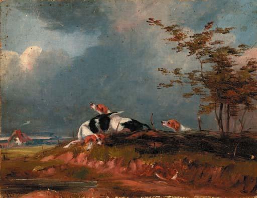 Henry Barraud - Hounds chasing a hare