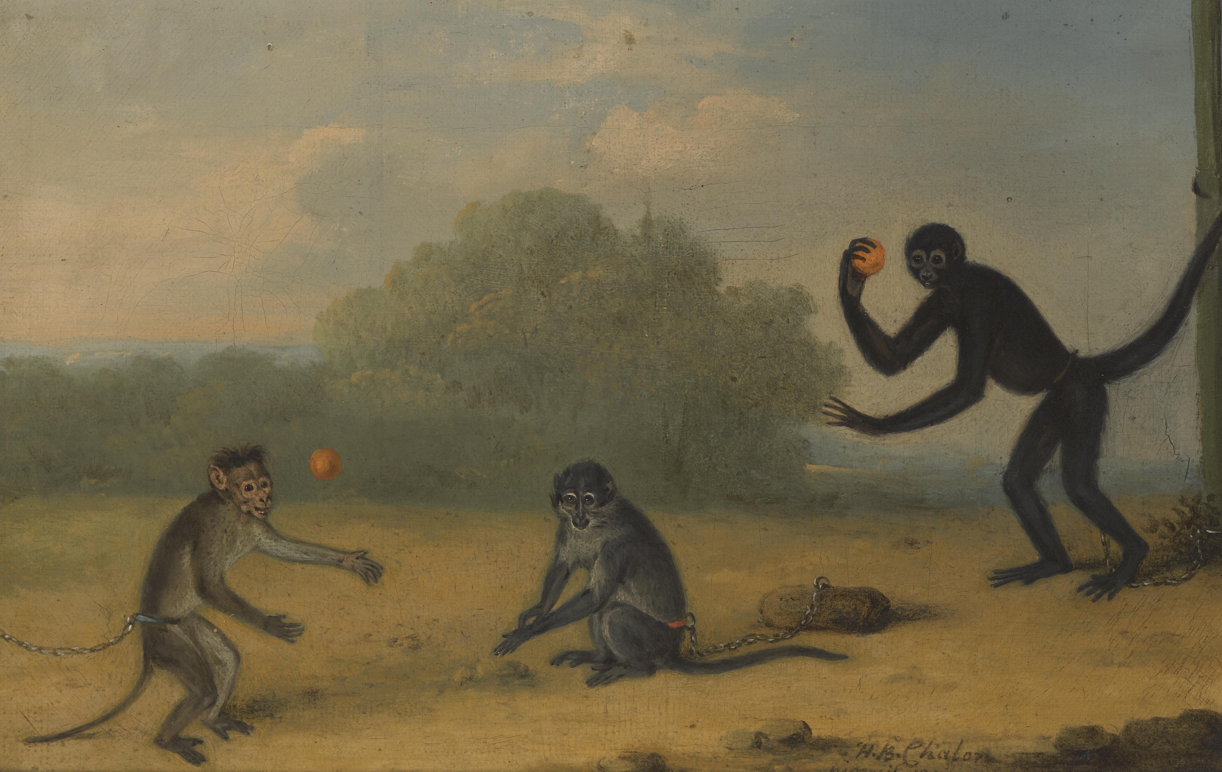 Henry Bernard Chalon - Three Monkeys At Play