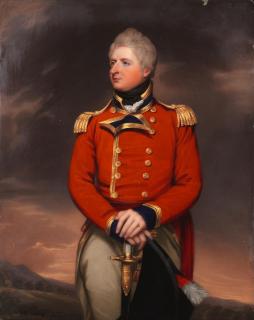 Henry Bone R.A. - Portrait Of Lt.-Col. Hon. Francis Wheler Hood, Three-Quarter-Length, In A Red Coat, Standing Before A Landscape