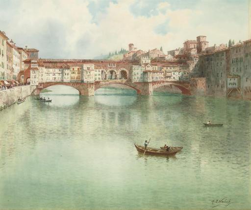 Henry Bowser Wimbush - The Ponte Vecchio On The River Arno, Florence