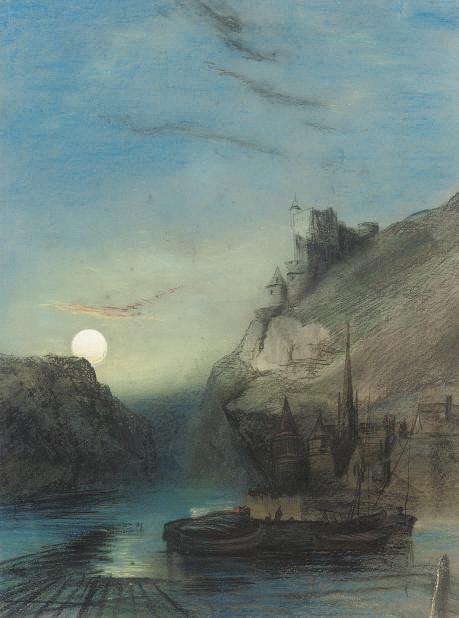 Henry Bright - Moon rising over the Rhine