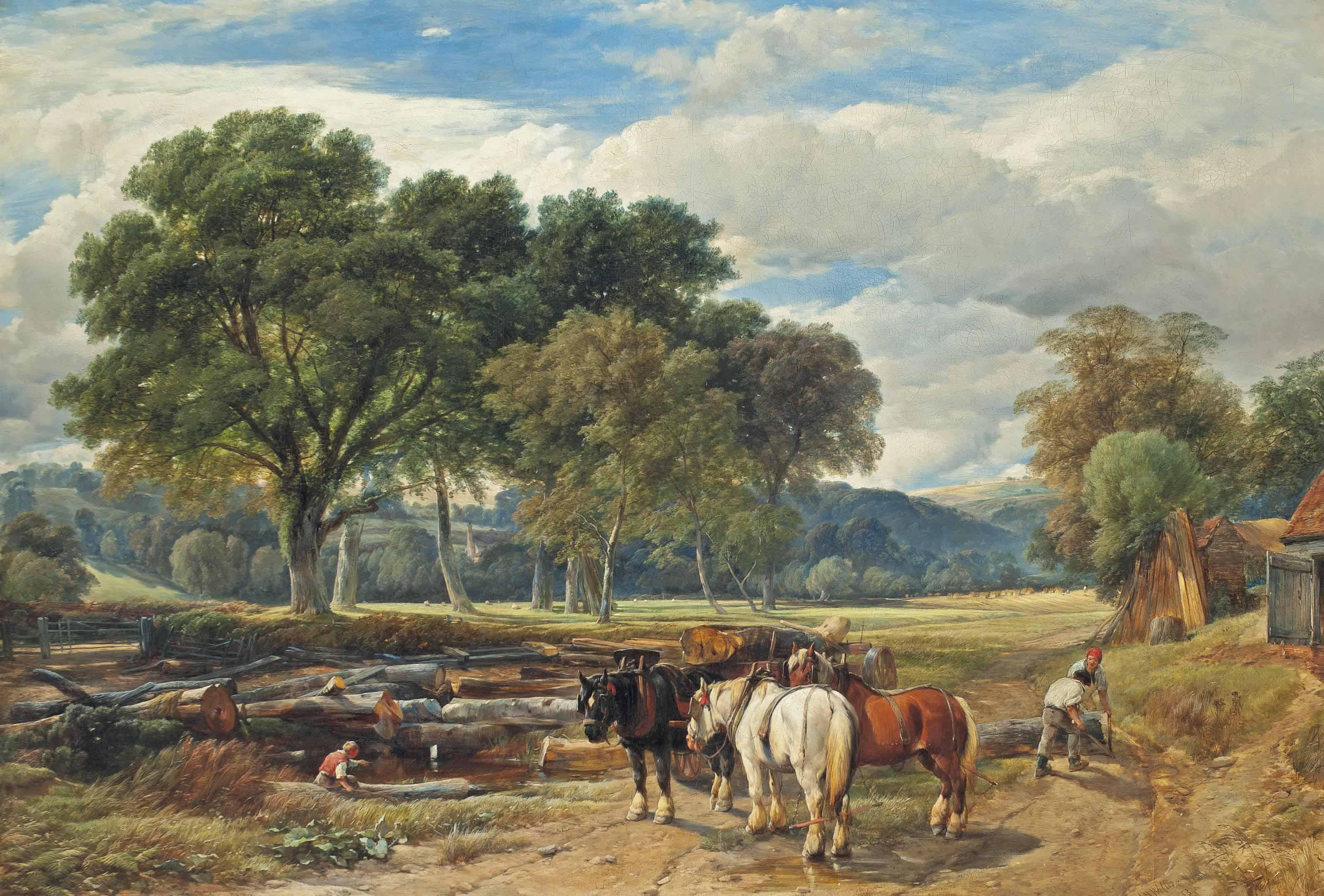 Henry Brittan Willis, R.W.S. - Loggers In An Extensive Summer Landscape