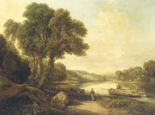 Henry Brittan Willis - Figures Towing The Barge Pennsylvania Upstream In A River Landscape
