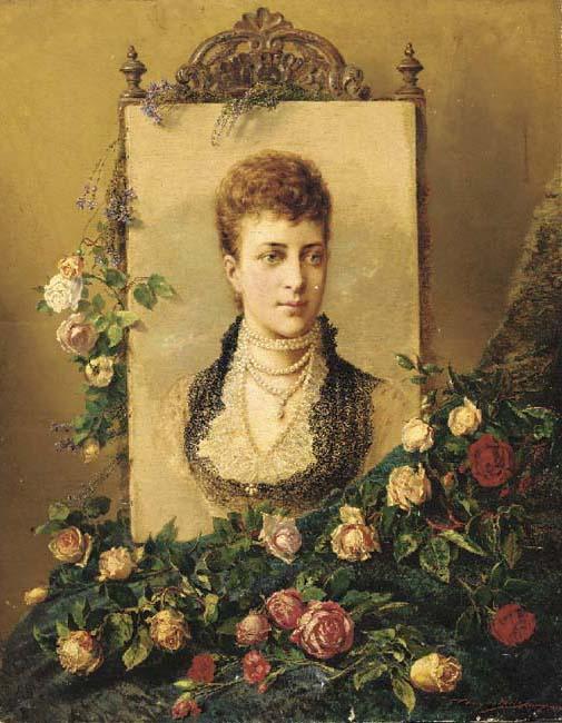 Henry Campotosto - A portrait of Princess Alexandra (1844-1925) adorned with roses and sprays of heather