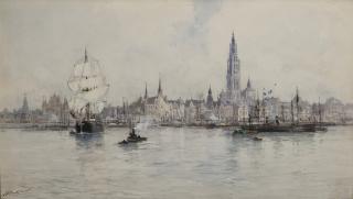 Henry Cassiers - Navi su sfondo di città