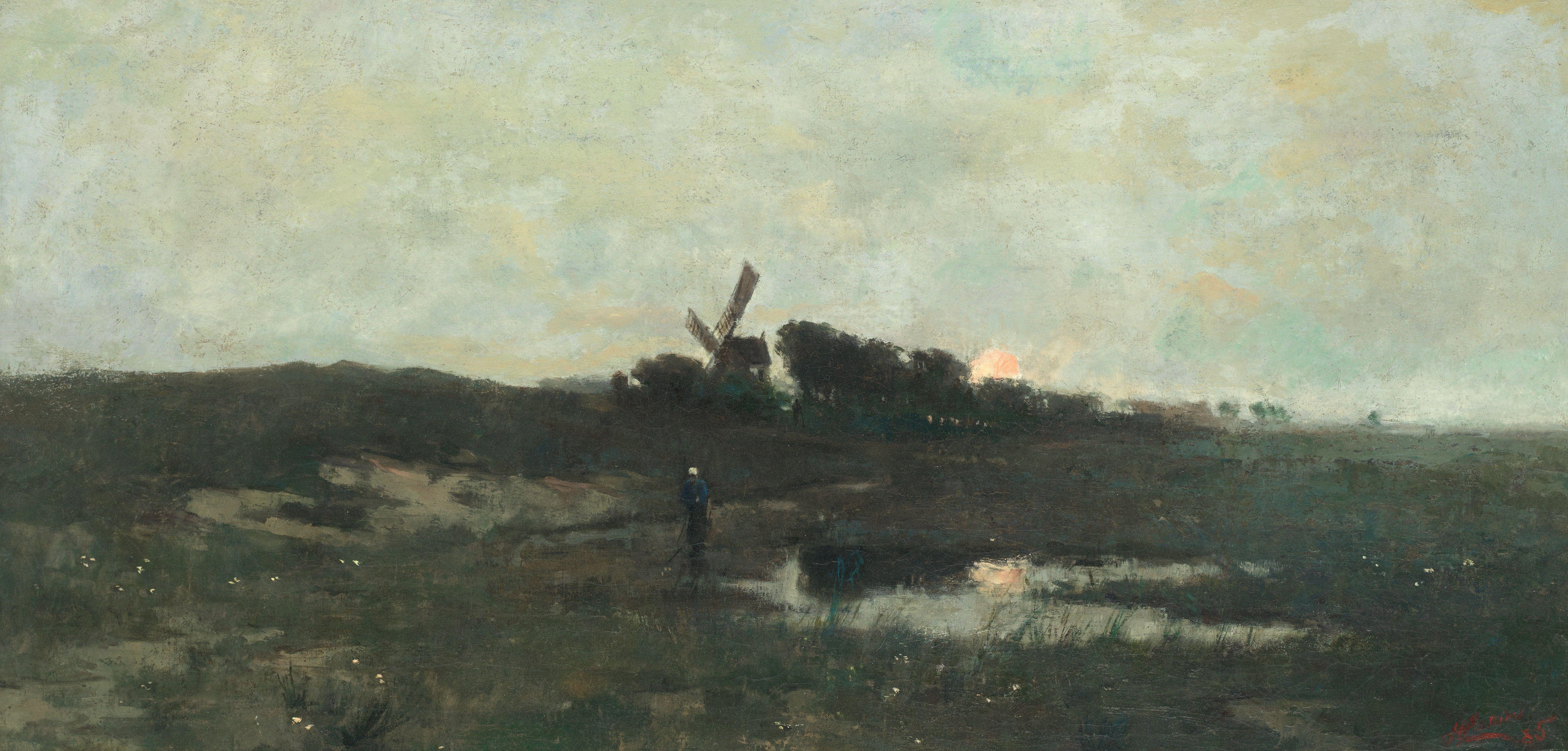 Henry Cassiers - Sunset over marshlands