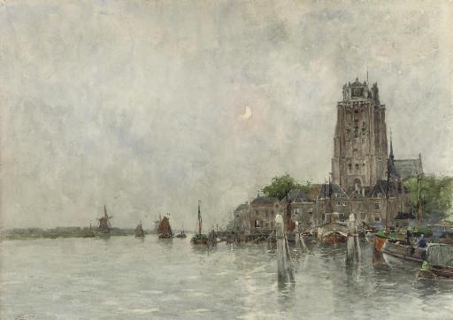 Henry Cassiers - The harbour of Dordrecht by moonlight