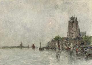 Henry Cassiers - The harbour of Dordrecht by moonlight