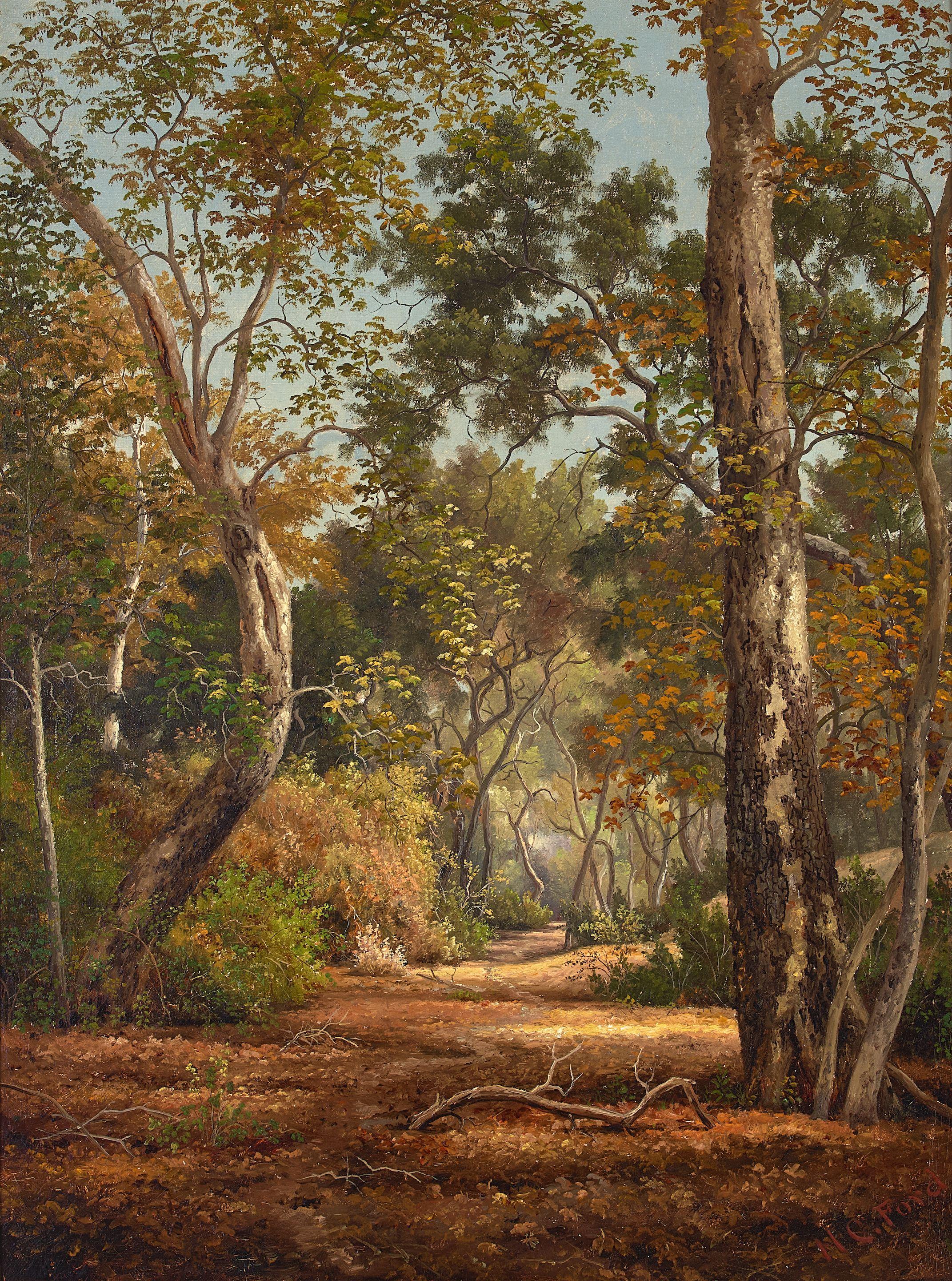 Henry Chapman Ford - A Wooded Interior (Santa Barbara) 24 x 18 1/4 in. framed 29 x 23 1/4 in.