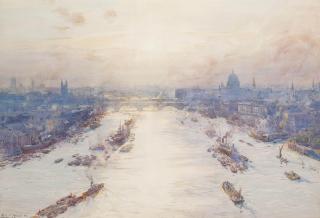 Henry Charles Brewer, R.I. - A view of the Thames taken from the top of Tower Bridge