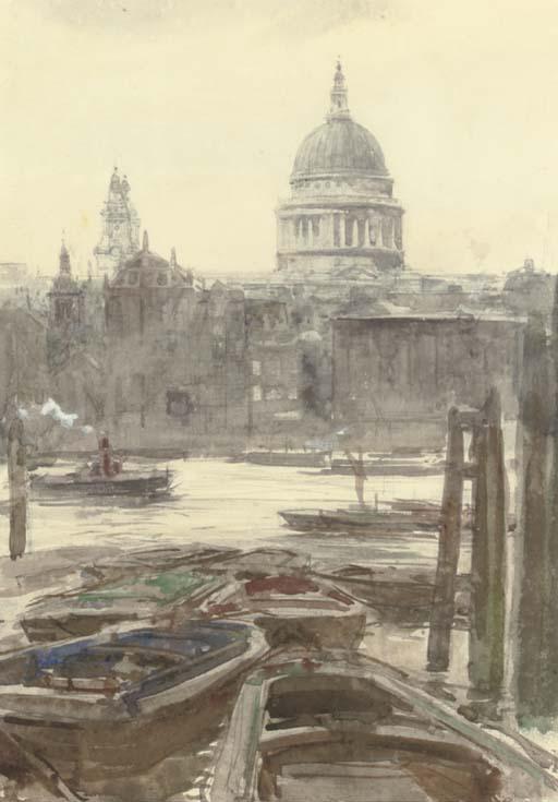 Henry Charles Brewer, R.I. - St. Paul\'S From Bankside, Barges In The Foreground