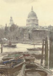 Henry Charles Brewer, R.I. - St. Paul\'S From Bankside, Barges In The Foreground