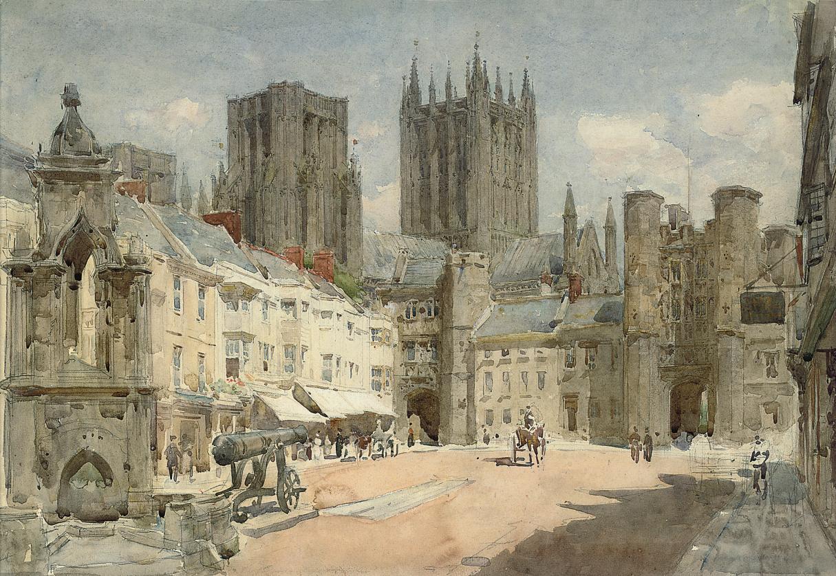 Henry Charles Brewer, R.I. - The market square, Wells