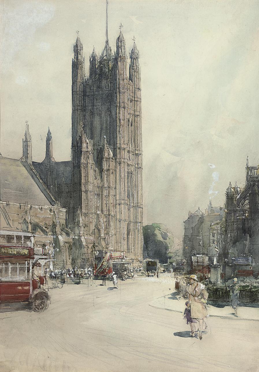 Henry Charles Brewer, R.I. - The Victoria Tower from Parliament Square