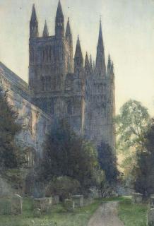 Henry Charles Brewer, R.I. - Westminster Abbey at twilight