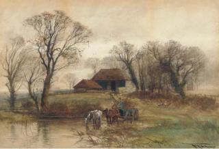 Henry Charles Fox - A Horse-Drawn Cart Crossing A Ford